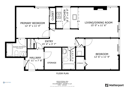 Floor plan for 2 beds, 2 baths, 865 sqft