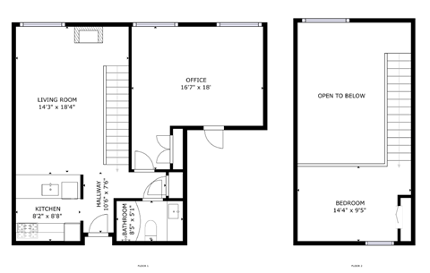 Floor plan for 1 bed, 1 bath, 830 sqft