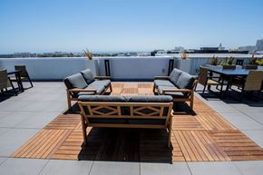 Santa Monica apartment for rent - Ocean view rooftop deck, also with city and mountain views.  Community wooden table and chairs for resident use.