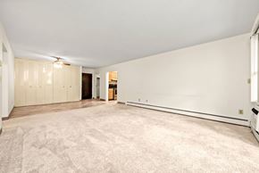 North St Paul apartment for rent - A spacious room with a carpeted floor and white walls.