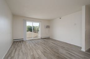 Owatonna apartment for rent - an empty living room with a door to a balcony