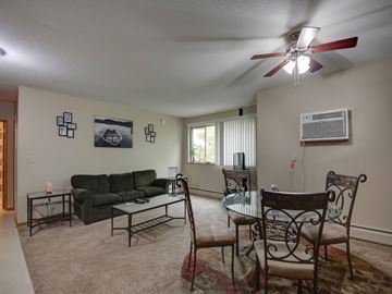 White Bear Lake apartment for rent - a living room with a couch and a table and a ceiling fan