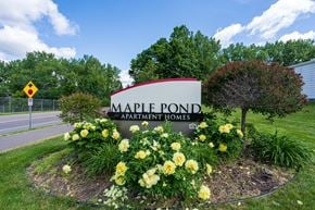 Maplewood apartment for rent - a sign for maple point apartments with yellow and white flowers