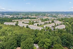 Knoxville apartment for rent - A bird's eye view of a residential area surrounded by trees.