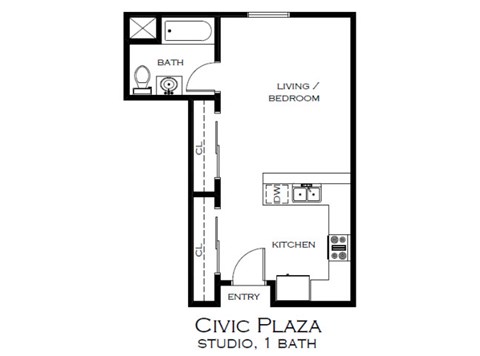 Floor plan for studio, 1 bath, 453 sqft