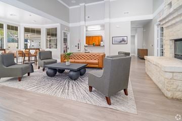 San Antonio apartment for rent - A living room with a grey sofa and a coffee table.