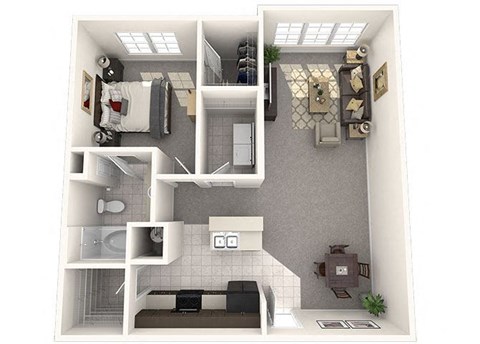 Floor plan for 1 bed, 1 bath, 859 sqft