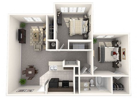 Floor plan for 2 beds, 1 bath, 974 sqft