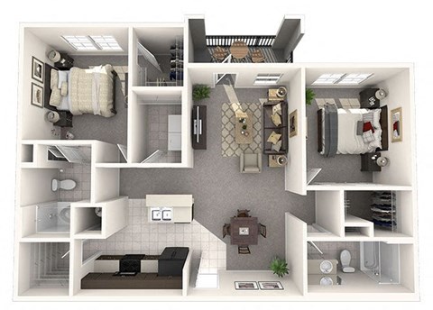 Floor plan for 2 beds, 2 baths, 1132 sqft