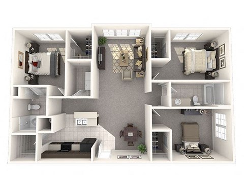 Floor plan for 3 beds, 2 baths, 1350 sqft