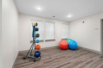 Fitness room with balls and exercise equipment