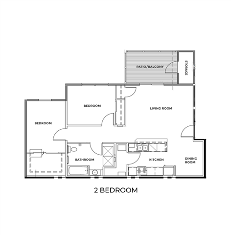 Floor plan for 2 beds, 1 bath, 1013 sqft