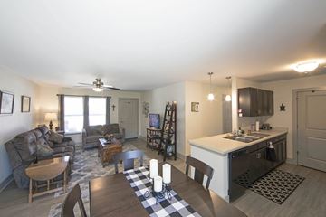 Hobart apartment for rent - a living room and kitchen with a checkered rug