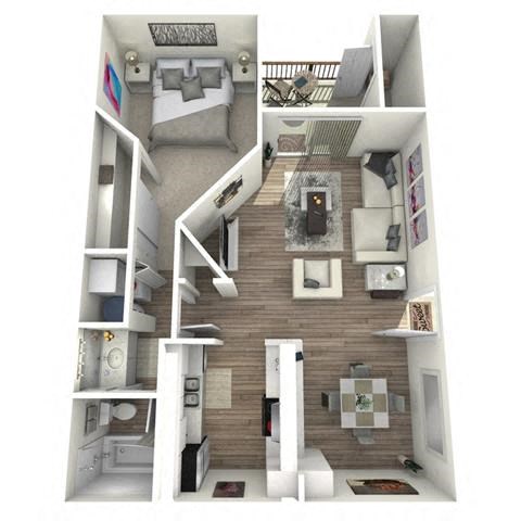 Floor plan for 1 bed, 1 bath, 676 sqft