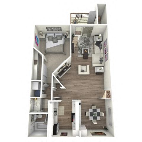 Floor plan for 1 bed, 1 bath, 781 sqft