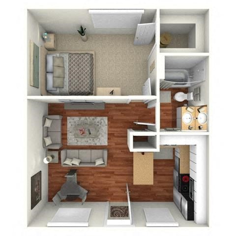 Floor plan for 1 bed, 1 bath, 451 sqft