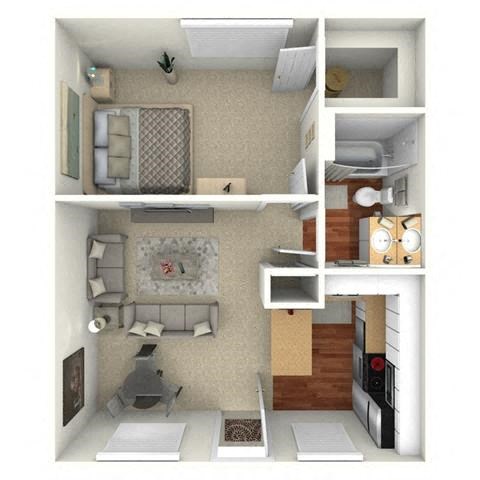 Floor plan for 1 bed, 1 bath, 451 sqft