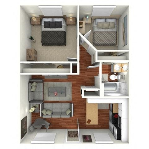 Floor plan for 2 beds, 1 bath, 670 sqft