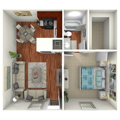 Floor plan for 1 bed, 1 bath, 460 sqft