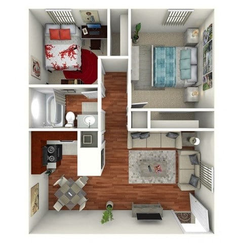 Floor plan for 2 beds, 1 bath, 648 sqft