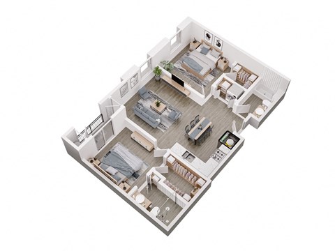 Floor plan for 2 beds, 2 baths, 997 sqft