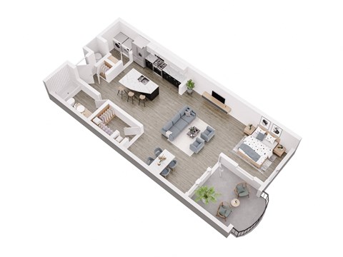 Floor plan for studio, 1 bath, 891 sqft