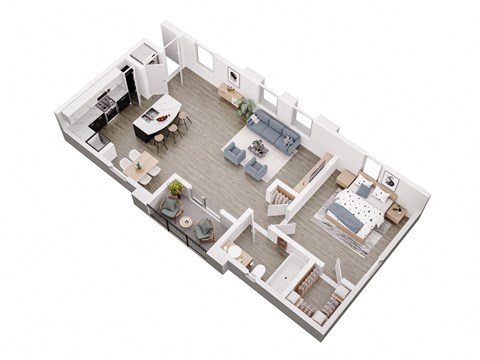 Floor plan for 1 bed, 1 bath, 967 sqft