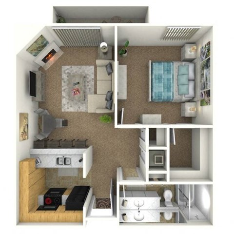 Floor plan for 1 bed, 1 bath, 660 sqft