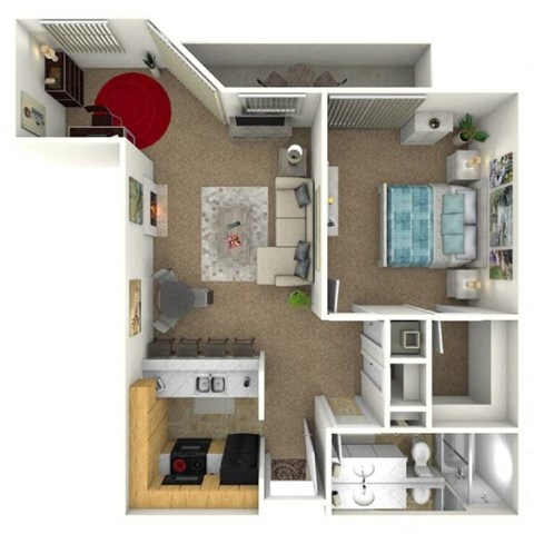 Floor plan for 1 bed, 1 bath, 830 sqft
