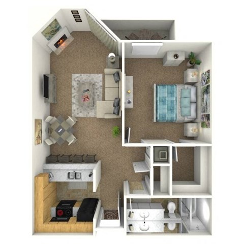 Floor plan for 1 bed, 1 bath, 710 sqft