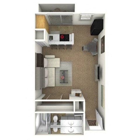 Floor plan for studio, 1 bath, 360 sqft