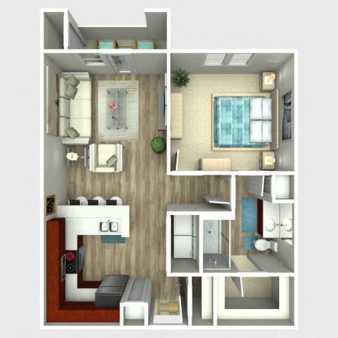 Floor plan for 1 bed, 1 bath, 663 sqft