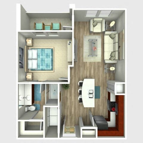 Floor plan for 1 bed, 1 bath, 612 sqft