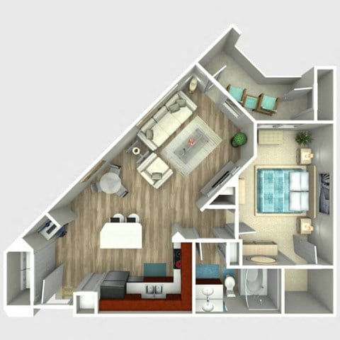 Floor plan for 1 bed, 1 bath, 773 sqft