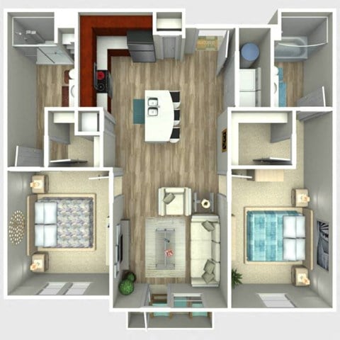 Floor plan for 2 beds, 2 baths, 948 sqft