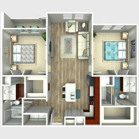 Floor plan for 2 beds, 2 baths, 1113 sqft