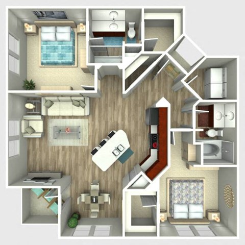 Floor plan for 2 beds, 2 baths, 1154 sqft