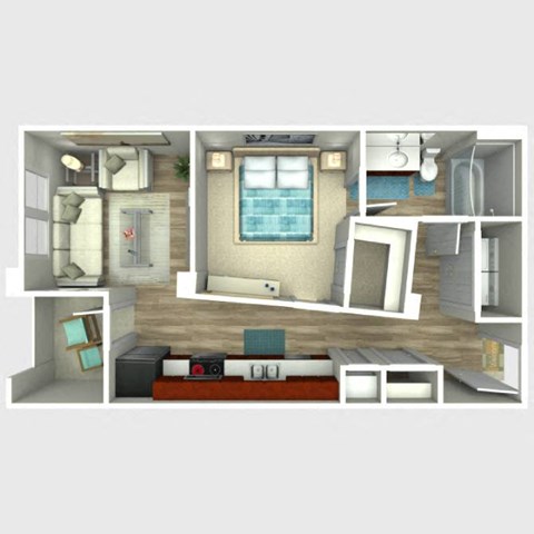 Floor plan for 1 bed, 1 bath, 561 sqft