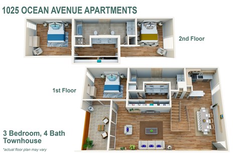 Floor plan for 3 beds, 4 baths, 1976 sqft