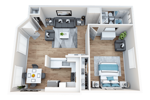 Floor plan for 1 bed, 1 bath, 800 sqft