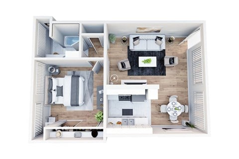 Floor plan for 1 bed, 1 bath, 750 sqft