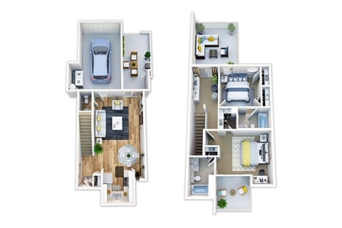Floor plan for 2 beds, 2.5 baths, 1100 sqft