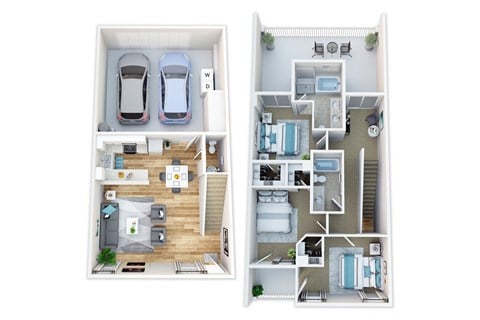 Floor plan for 3 beds, 2.5 baths, 1300 sqft