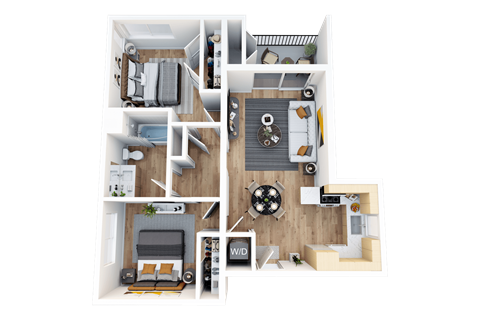 Floor plan for 2 beds, 1 bath, 704 sqft