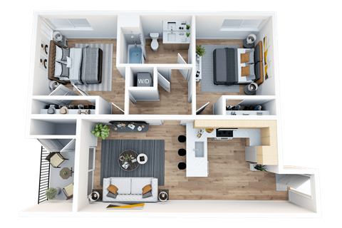 Floor plan for 2 beds, 1 bath, 791 sqft
