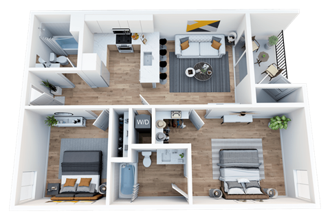 Floor plan for 2 beds, 2 baths, 914 sqft