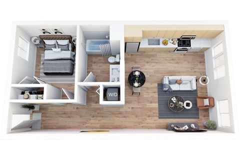 Floor plan for 1 bed, 1 bath, 595 sqft