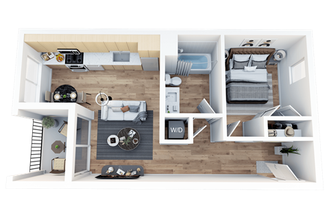 Floor plan for 1 bed, 1 bath, 534 sqft