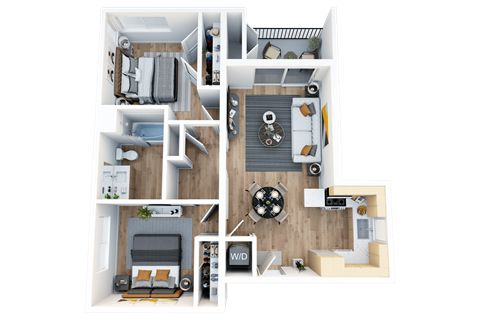 Floor plan for 2 beds, 1 bath, 704 sqft