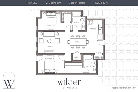 Floor plan for 2 beds, 2 baths, 1089 sqft